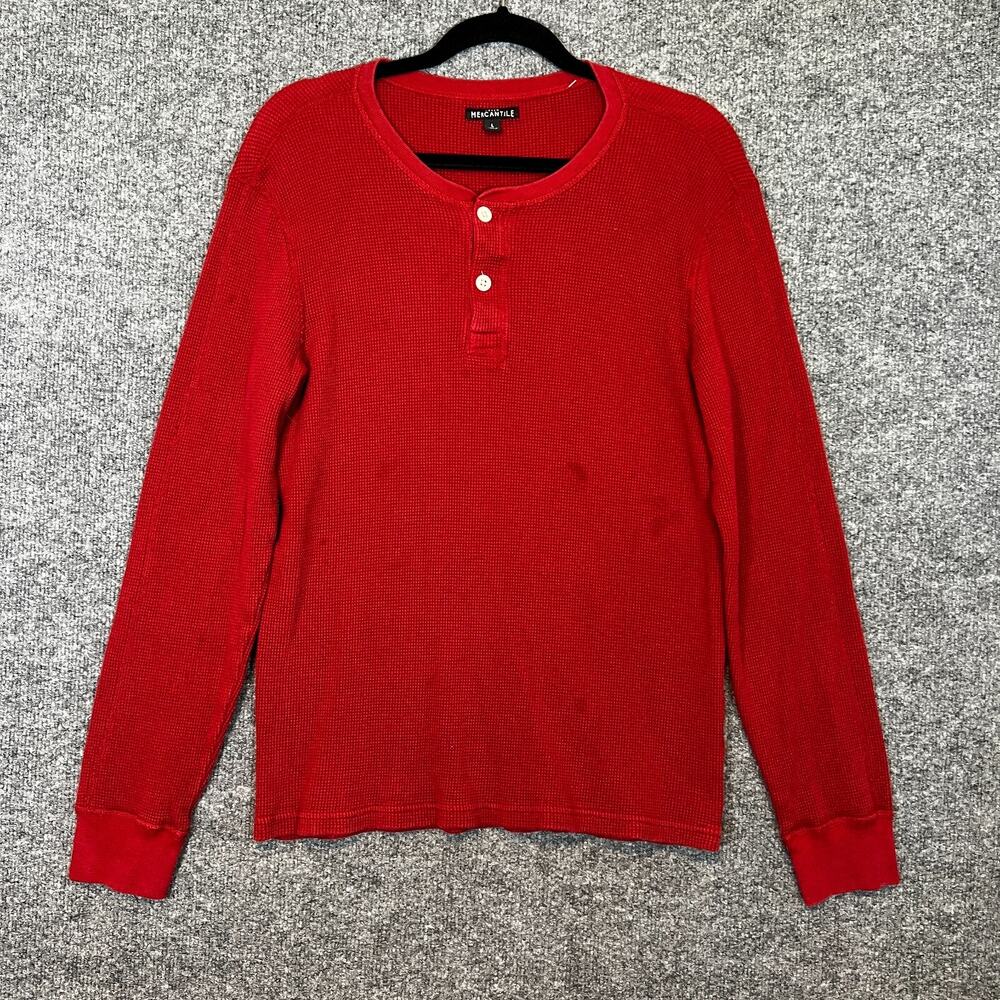 J.Crew Shirt Mens Large Red Henley Long Sleeve Tshirt Stretch Flaw